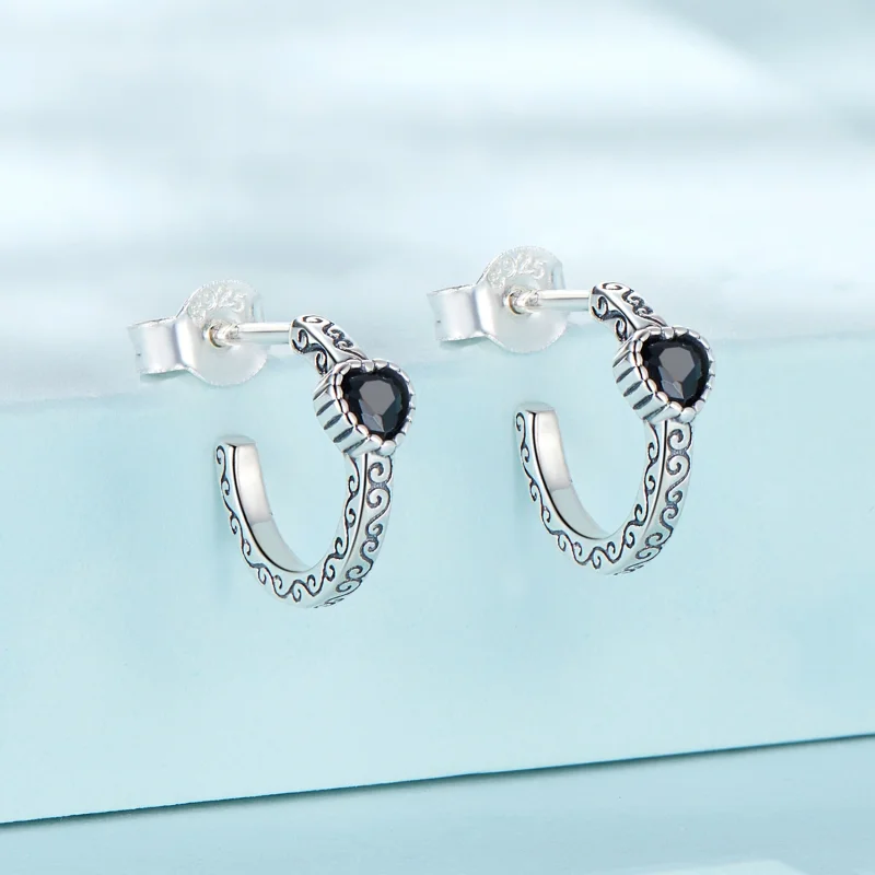 (Bild für) Schwarze Zirkon-Ohrstecker im Pandora-Stil im Vintage-Stil - SCE1520 - Ansicht 2