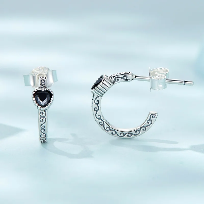 (Bild für) Schwarze Zirkon-Ohrstecker im Pandora-Stil im Vintage-Stil - SCE1520 - Ansicht 3