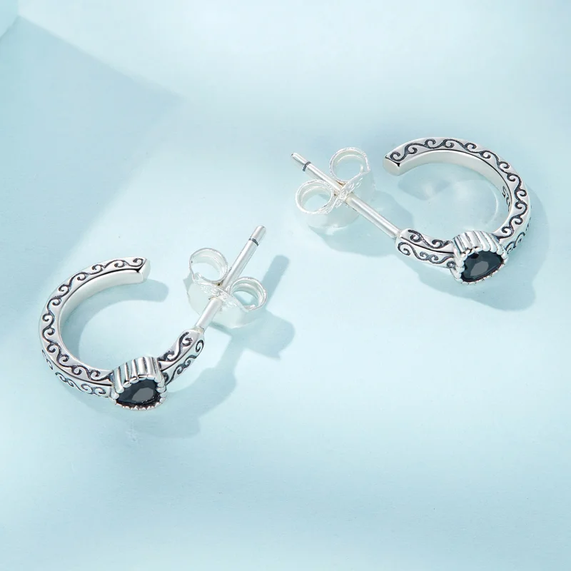 (Bild für) Schwarze Zirkon-Ohrstecker im Pandora-Stil im Vintage-Stil - SCE1520 - Ansicht 4