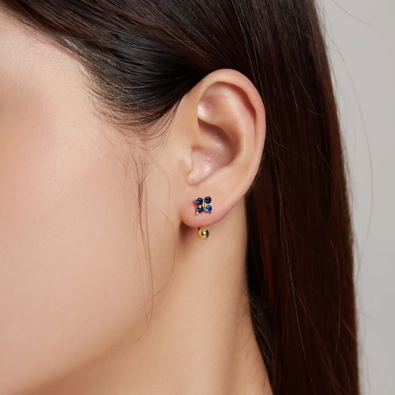 (Bild für) Vierblättrige Blumen-Ohrstecker im Pandora-Stil - SCE1177-B - Ansicht 4
