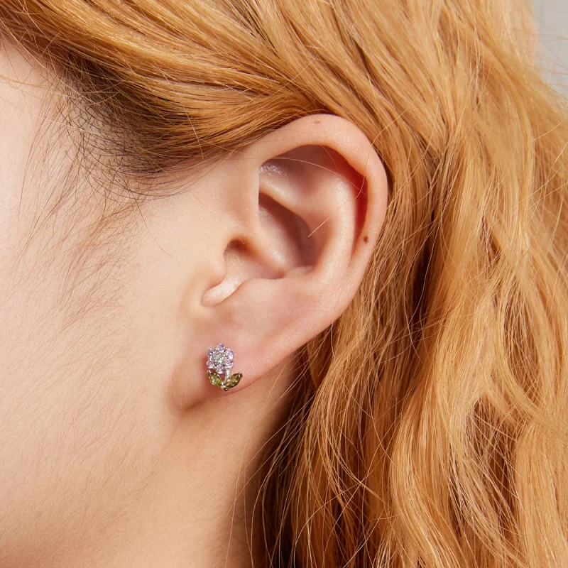 (Bild für) Zarte Blumen-Ohrstecker im Pandora-Stil - BSE592-PK - Ansicht 3