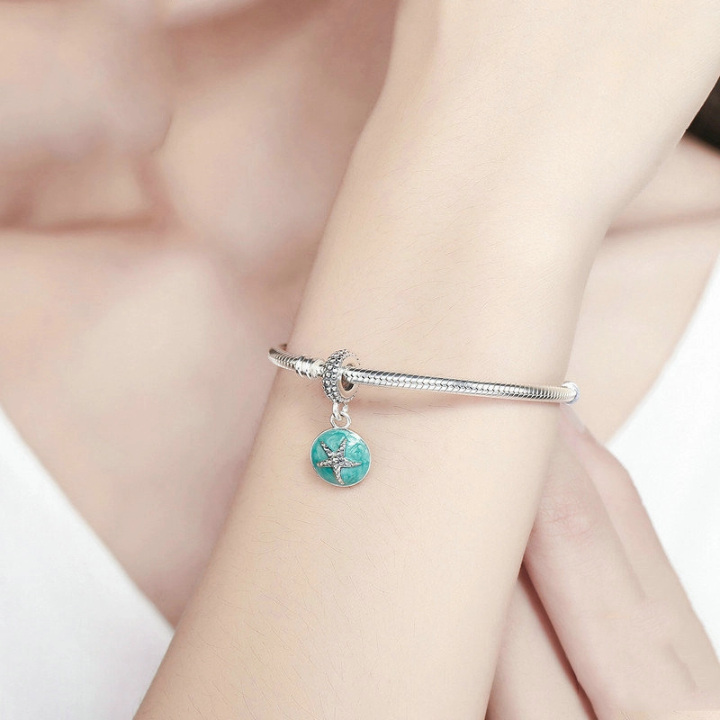 (Bild für) Pandora-Stil, silberner Sommer-Stil, blaues Meer-Ohrhänger - SCC136 - Ansicht 4